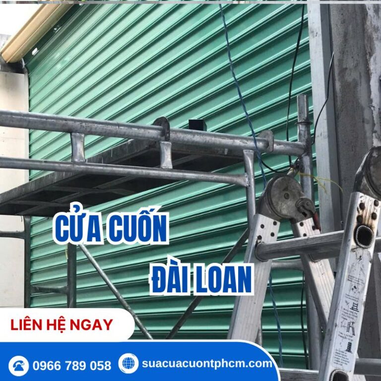 Mẫu cửa cuốn Đài Loan giá rẻ màu xanh ngọc lắp đặt hoàn thiện tại TPHCM